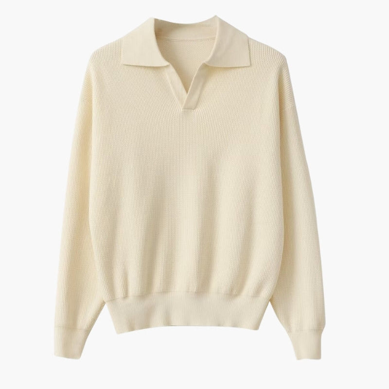 Textured Knit Polo Sweater