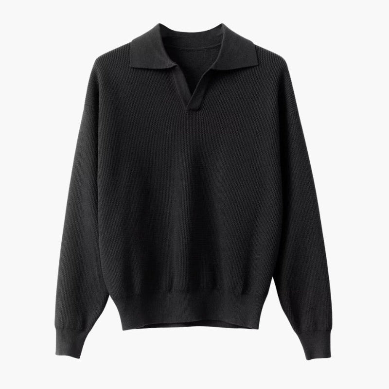 Textured Knit Polo Sweater