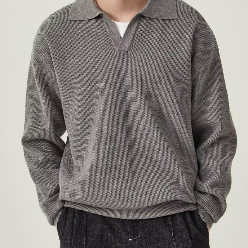 Textured Knit Polo Sweater