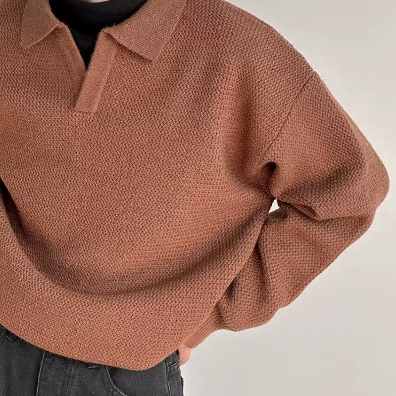 Textured Knit Polo Sweater